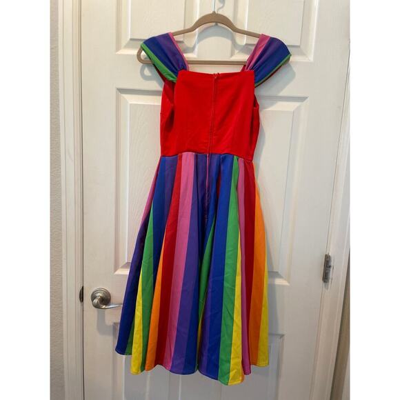 Unique Vintage Red Rainbow Swing Dress Pride, 1950s, Rockabilly Sz XS #39 - Picture 5 of 5